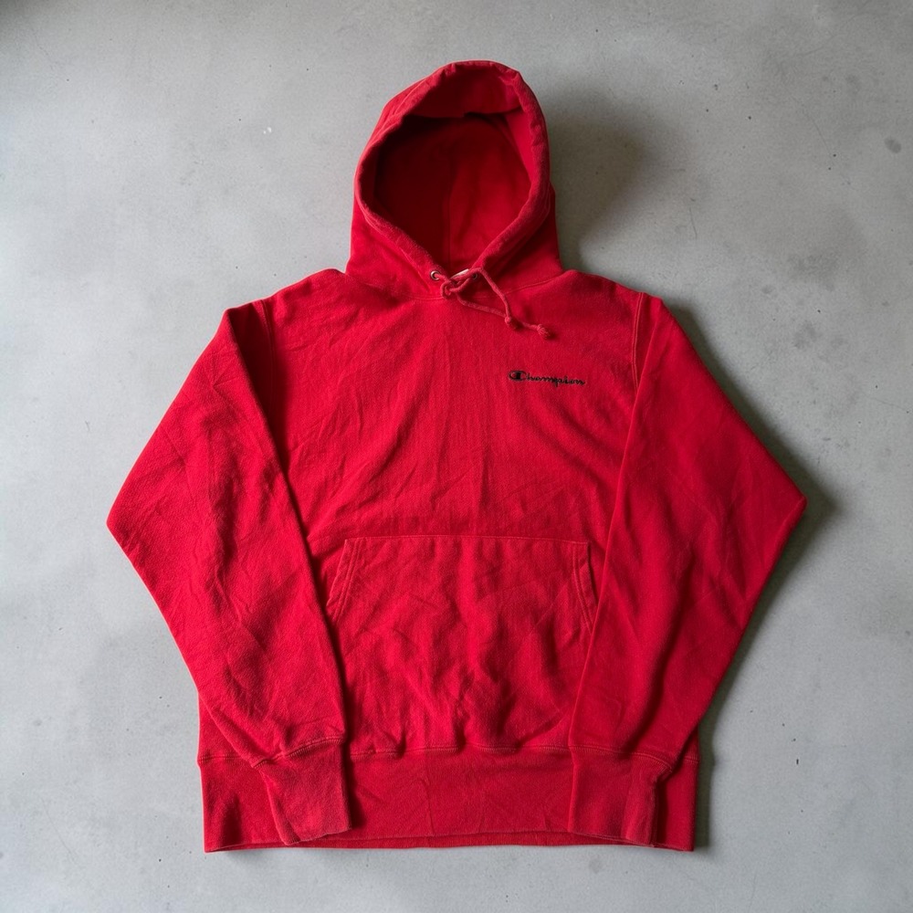 Champion Reverse Weave Hoodie Mens Medium Red GF68 Script Logo Vintage Tag